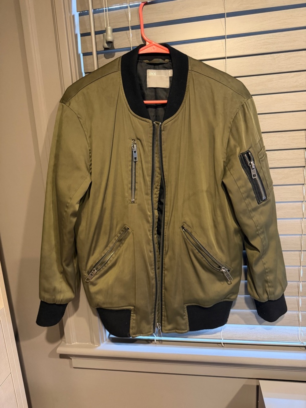 Olive Bomber Jacket with Black Trim